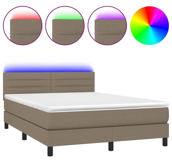 VidaXL Box spring postelja z vzmetnico LED taupe 140x190 cm blago