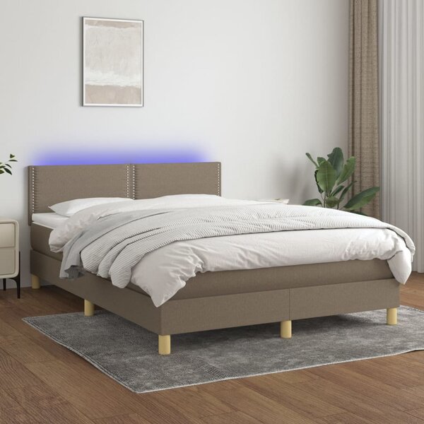 VidaXL Box spring postelja z vzmetnico LED taupe 140x190 cm blago