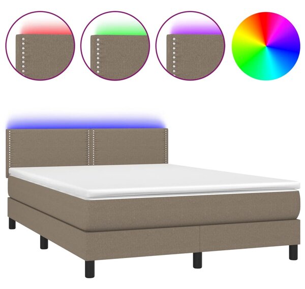 VidaXL Box spring postelja z vzmetnico LED taupe 140x190 cm blago