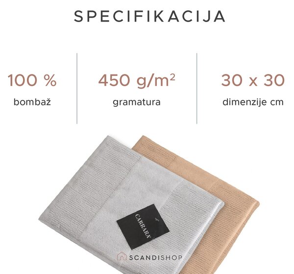 Set brisač CARRARA 30x30 cm svetlo siva 100% bombaž, 3 kosi