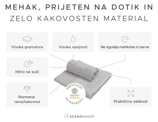 Set brisač CARRARA 30x30 cm svetlo siva 100% bombaž, 3 kosi