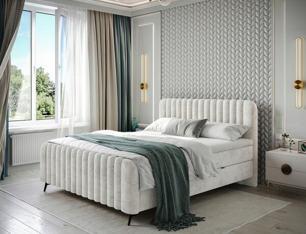 POSTELJA Z VZMETNICO 180 cm x 200 cm , les, tekstil, leseni material bež