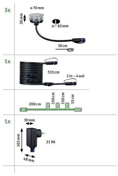 Paulmann Plug & Shine LED svetilka za vgradnjo 2W komplet 3