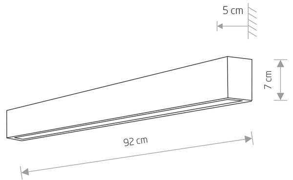 Ravna stenska svetilka M, 92 cm, bela