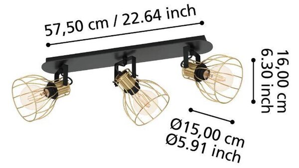 EGLO Sambatello stropna svetilka 3-svetlobna črna/zlata