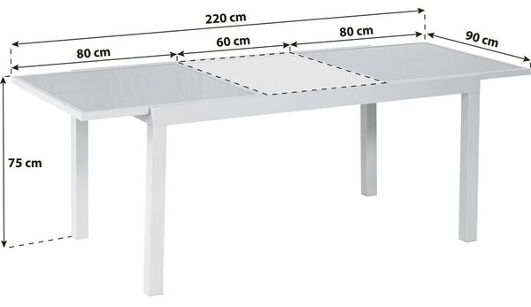 Gardenson Raztegljiva Vrtna Miza Ambia, Steklo, Aluminij, 160-220x90