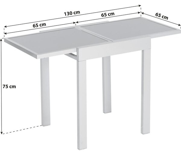Gardenson Raztegljiva Vrtna Miza Ambia, Steklo, Aluminij, 65-130x65