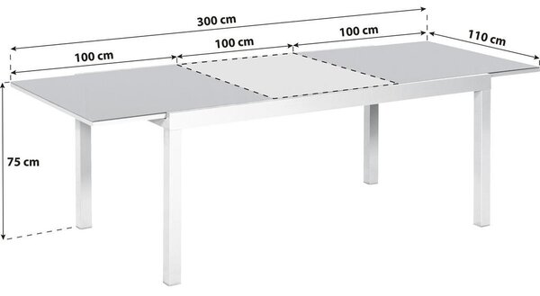 Gardenson Raztegljiva Vrtna Miza Ambia, Steklo, Aluminij, 200-300x110