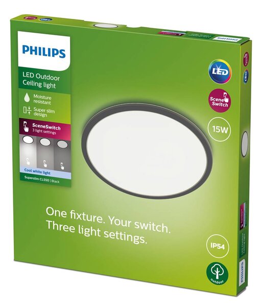 Philips SuperSlim LED IP54 Ø 25cm 4.000K črna