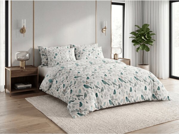 Posteljnina iz polibombaža LEAFBIRD POLY belo-zelena Dimenzije posteljnine: 70 x 90 cm | 140 x 200 cm