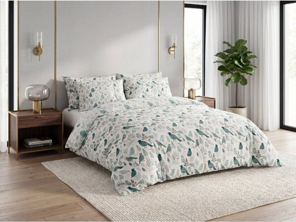 Posteljnina iz polibombaža LEAFBIRD POLY belo-zelena Dimenzije posteljnine: 70 x 90 cm | 140 x 200 cm