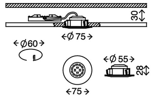 LED vgradna svetilka Attach Dim, IP44, komplet 3 kosov, bela