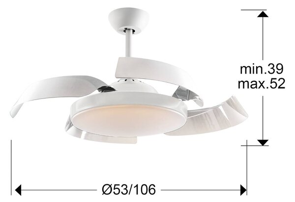 Stropni ventilator Enzo z možnostjo zatemnitve LED, CCT, bela