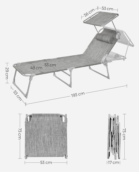 Zložljiv ležalnik s tendo 53 x 193 x 29,5 cm, obremenitev do 150 kg | SONGMICS