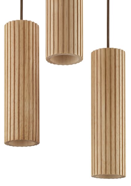 Brilliant Visoka svetilka Lakewood, rjava, les, Ø 28 cm, s tremi žarnicami, zatemnjen, Les, Dnevna soba / jedilnica, Les, Sodobni
