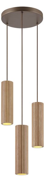 Brilliant Visoka svetilka Lakewood, rjava, les, Ø 28 cm, s tremi žarnicami, zatemnjen, Les, Dnevna soba / jedilnica, Les, Sodobni
