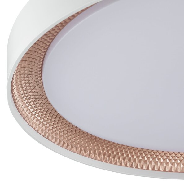 Brilliant LED-stropna svetilka Waldo, bela/roza zlata, Ø 48,5 cm, CCT, z možnostjo, zatemnjen, Bela, Dnevna soba / jedilnica, Kovina, Sodobni