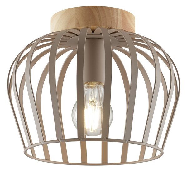 Brilliant Stropna svetilka NORDIC CAGE, siva, les, Ø 25 cm, E27, zatemnjen, Rjava / rjasta, Dnevna soba / jedilnica, Les, Sodobni