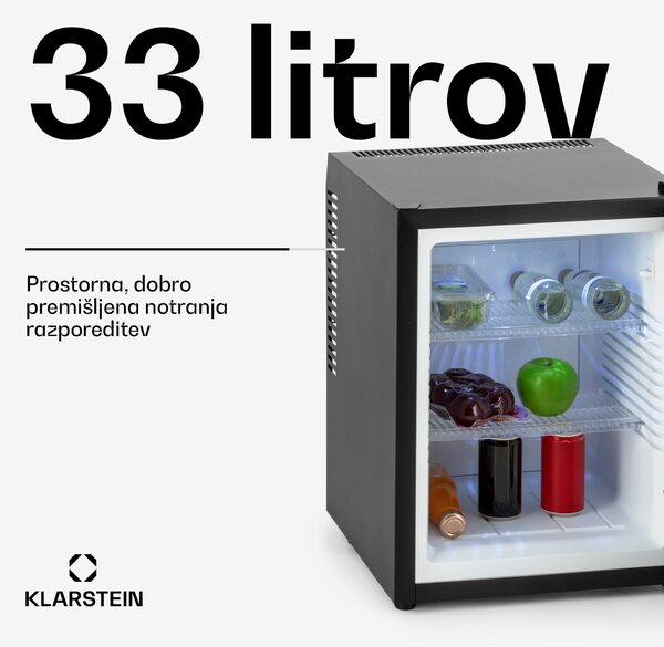 Klarstein Happy Hour, črna z okrasnimi vrati, minibar, hladilnik, 33 l, tiho delovanje, G