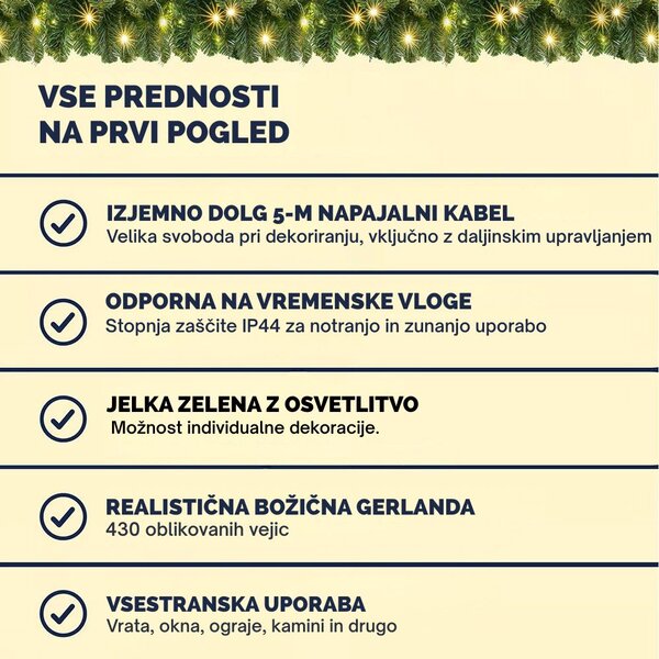 Božična girlanda ANDREA z osvetlitvijo in daljinskim upravljalnikom, 5 m, zelena Casaria