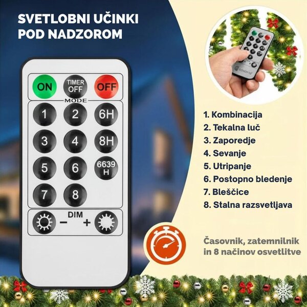 Božična girlanda ANDREA z osvetlitvijo in daljinskim upravljalnikom, 5 m, zelena Casaria