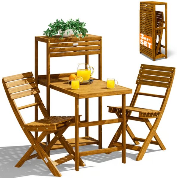 Balkonski set PATIO, 3-delni, naravni les Casaria