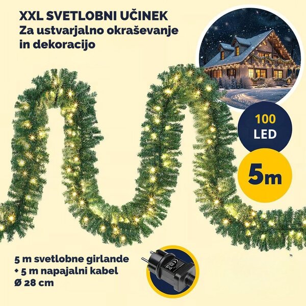 Božična girlanda ANDREA z osvetlitvijo in daljinskim upravljalnikom, 5 m, zelena Casaria