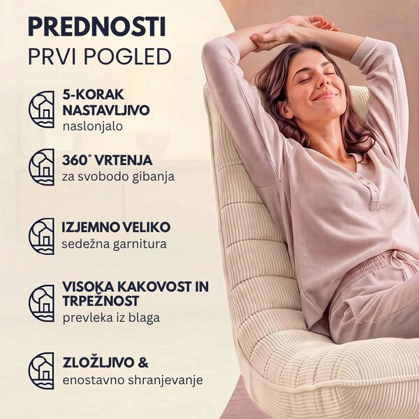 Ležalnik ABERDEEN CORD, rebrast prevleka, 87×60×105 cm, bež Casaria