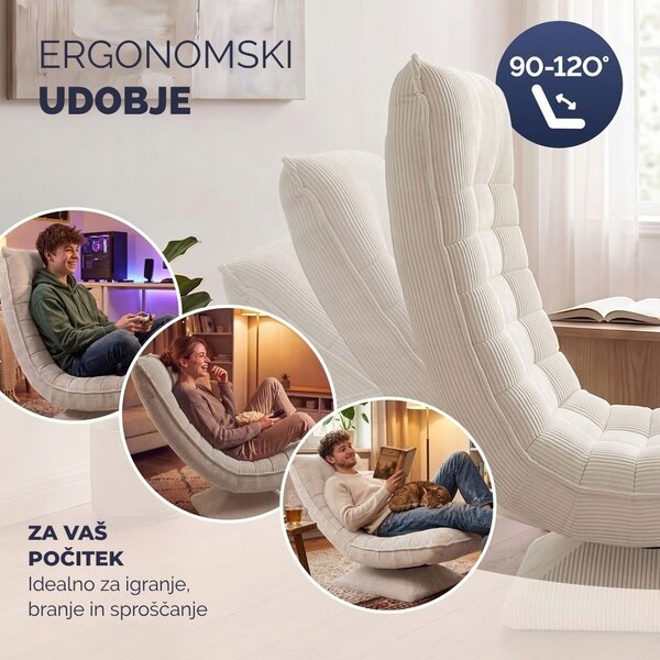 Ležalnik ABERDEEN CORD, rebrast prevleka, 87×60×105 cm, bež Casaria