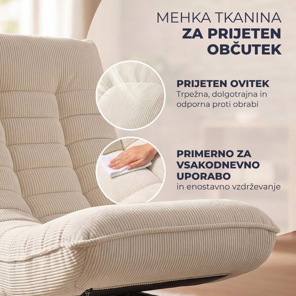 Ležalnik ABERDEEN CORD, rebrast prevleka, 87×60×105 cm, bež Casaria