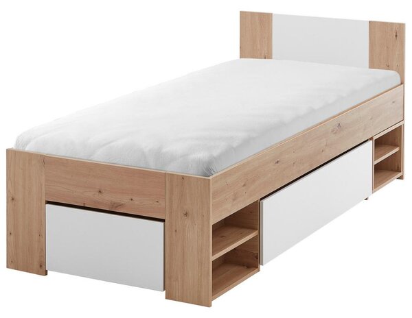 Mömax Postelja S Predali Azurro, Barva Hrasta, Bela, 90x200