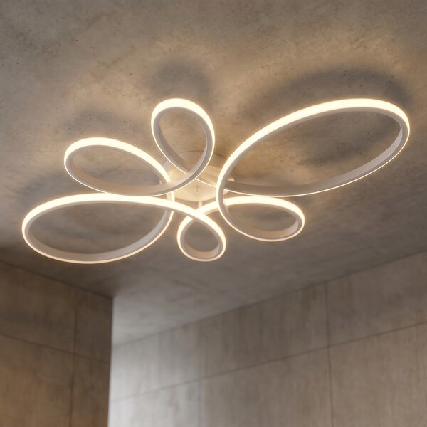 Trio Lighting Stropna svetilka Fly LED, bela mat, 4.000 K, 83 cm x 45 cm, zatemnjen, Bela, Dnevna soba / jedilnica, Kovina, Sodobni