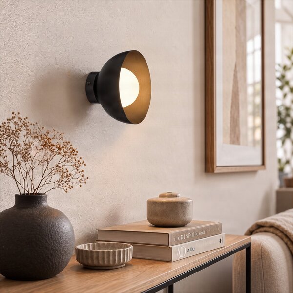 EMIBIG LIGHTING Stenna svetilka Bibi K1, črna, jeklo/steklo, Ø 18 cm, zatemnjen, Črna, Dnevna soba / jedilnica, Kovina, Sodobni