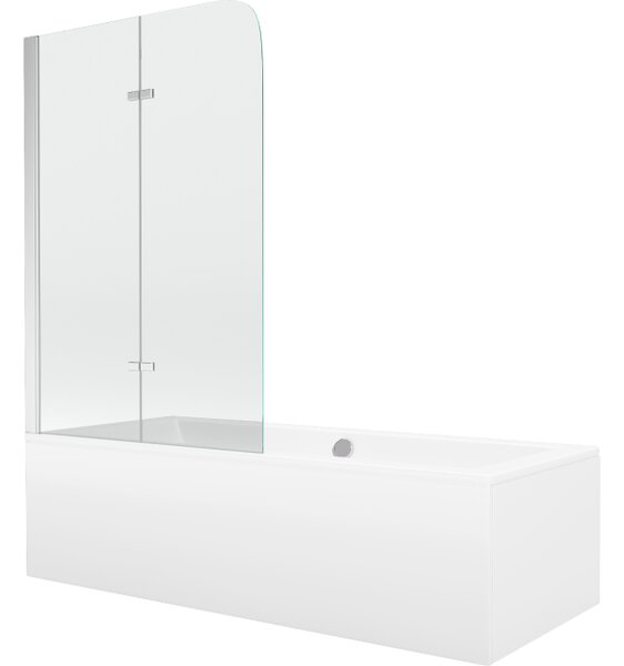 Mexen Cube pravokotna kopalna kad 180 x 80 cm z oblogo in dvokrilnim zaslonom 100 cm, prozorna, krom - 550518080X9010020100