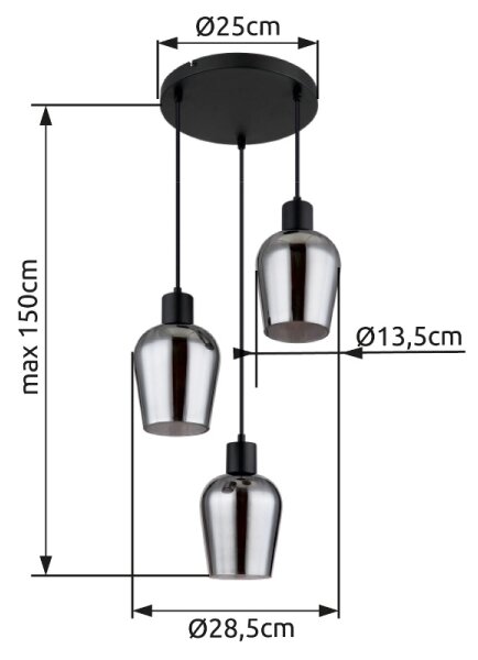 Globo 15627-3 - Lestenec na vrvici RYAN 3xE27/40W/230V