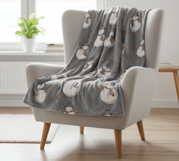 Svetleča božična mikropliš odeja SNOW BUDDY, siva Dimenzije: 150 x 200 cm