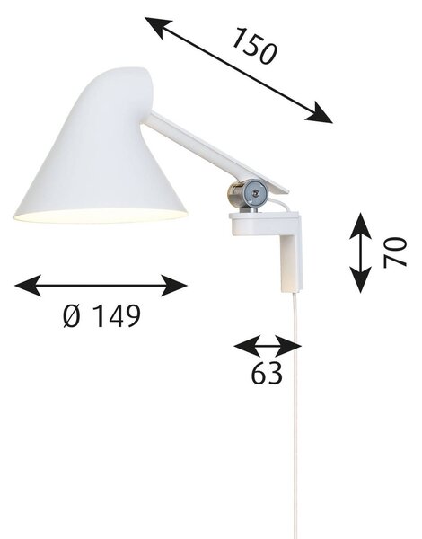 Louis Poulsen NJP LED stenska svetilka s kratko roko, bela
