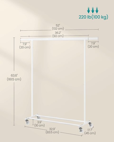 Prenosno jekleno stojalo za oblačila na kolesih z raztegljivimi obešalniki, bela | SONGMICS