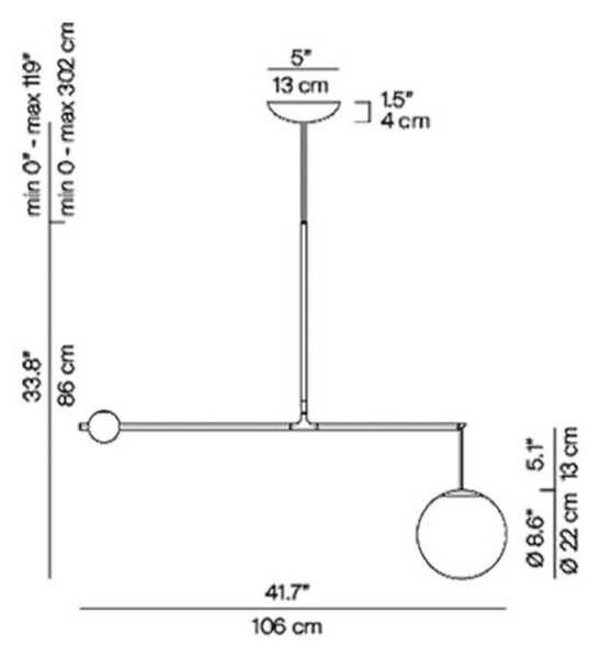 Luceplan Malamata viseča medeninasta svetilka, 106 cm