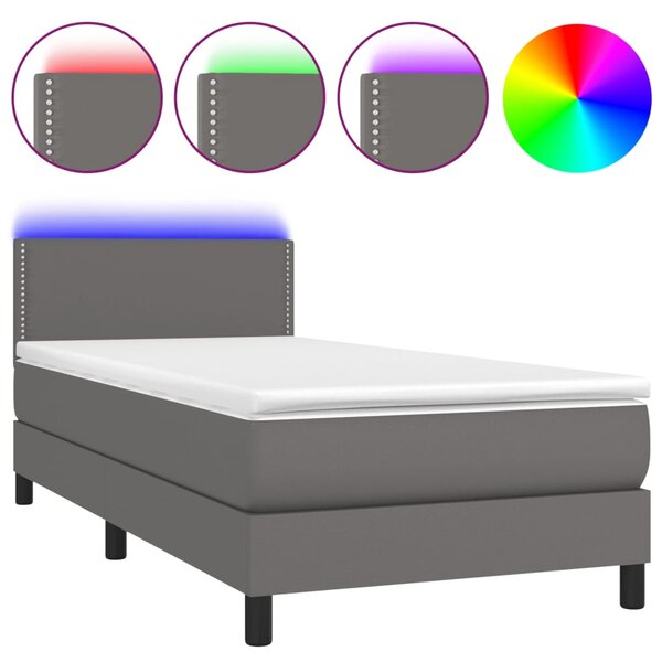 VidaXL Box spring postelja z vzmetnico LED siva 80x200 cm umetno usnje