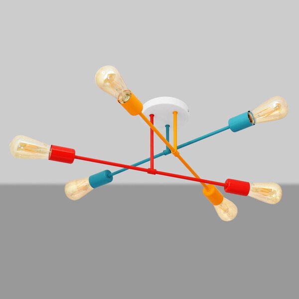 Stropna svetilka Cambridge, 6-svetlobna oranžno-rdeče-turkizna