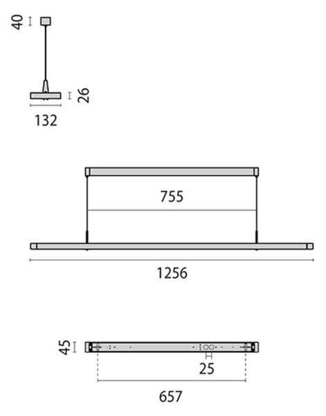 LED viseča luč Small Line, senzor, 126 cm, bela