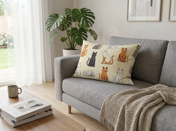 Polibombažni prevleka za blazino COLORED CATS POLY 50x70 cm, kremna