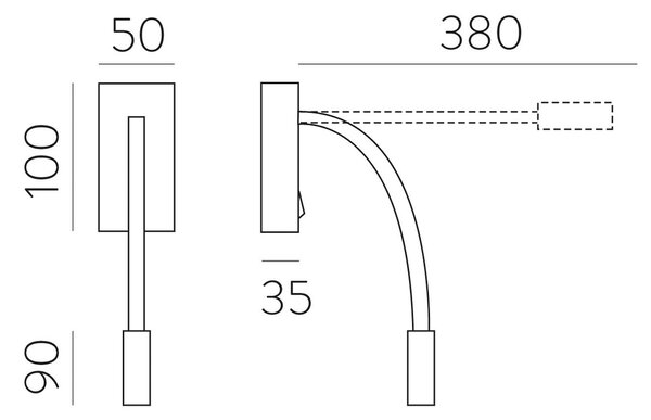 LED stenska svetilka za branje Cio, stikalo, fleksibilna roka, 930, črna