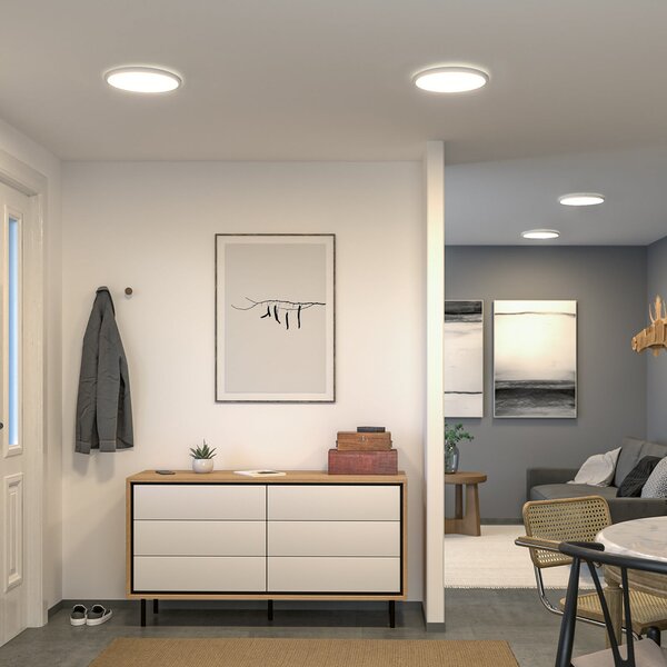 Paulmann LED-plošča Atria Shine, premer 29 cm, bela, IP44, 3000 K, vklop/izklop, Bela, Študija / pisarna, Plastika, Sodobni