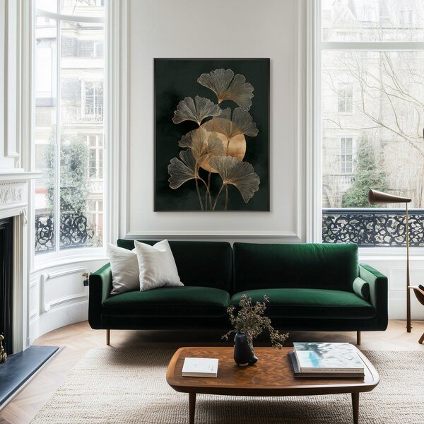 Tiskana slika z okvirjem 60x80 cm Gold Ginkgo – Styler