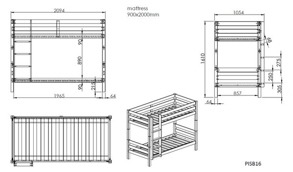 Bela pograd otroška postelja 90x200 cm Pino – Vipack