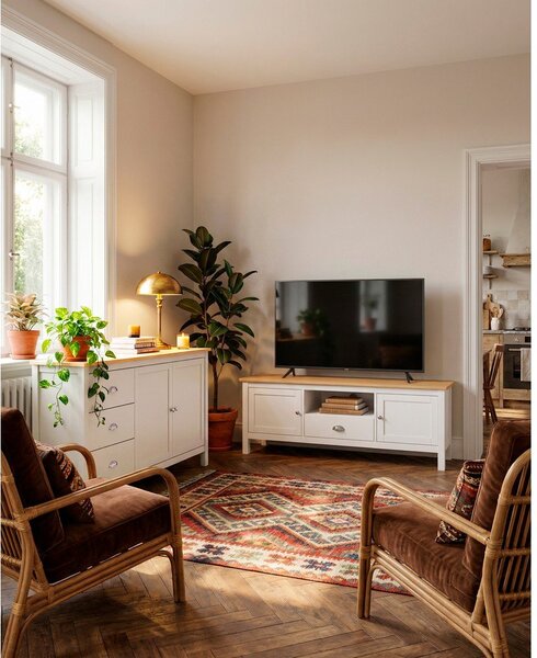 Bela/naravna TV omarica iz masivnega bora 158x53 cm Misti – Marckeric