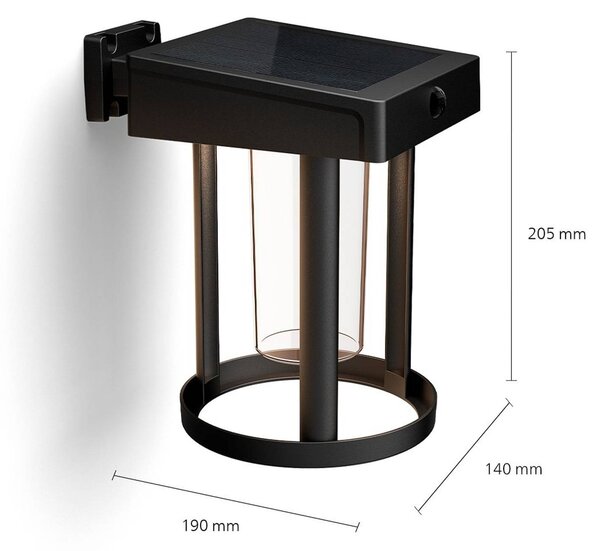 Philipsova LED solarna stenska svetilka Camill, črna/čista, Ø 14 cm