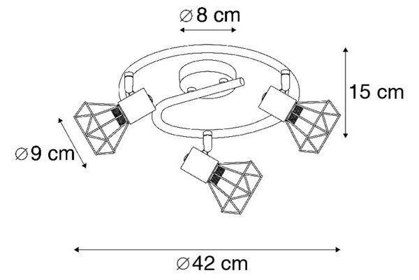 Stropna svetilka Mosh, spiralna, tri-svetlobna, črna